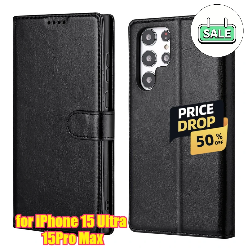 For IPhone 15 Ultra / 15Pro Max Phone Cases Leather Phone Covers with Flip and Stand