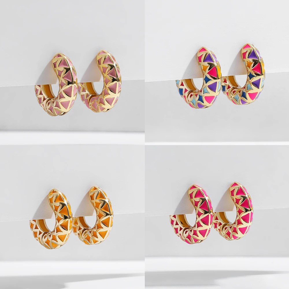 New Trendy Colorful Enamel Thick Round Huggies Earring Ear Buckle Geometric Circle Hoop Earrings Fashion Jewelry Gifts Wholesale