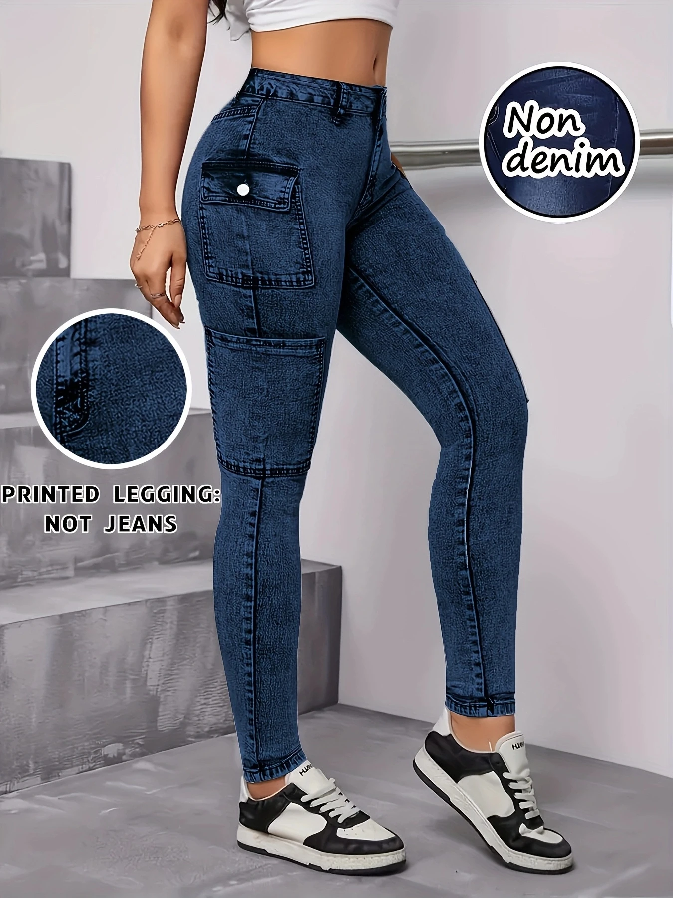 【Non-Denim】Women's Faux Denim Print Leggings, Sports Casual Skinny Pants, Thin Soft Skin-Friendly Yoga Pants, All-Season Long Pa
