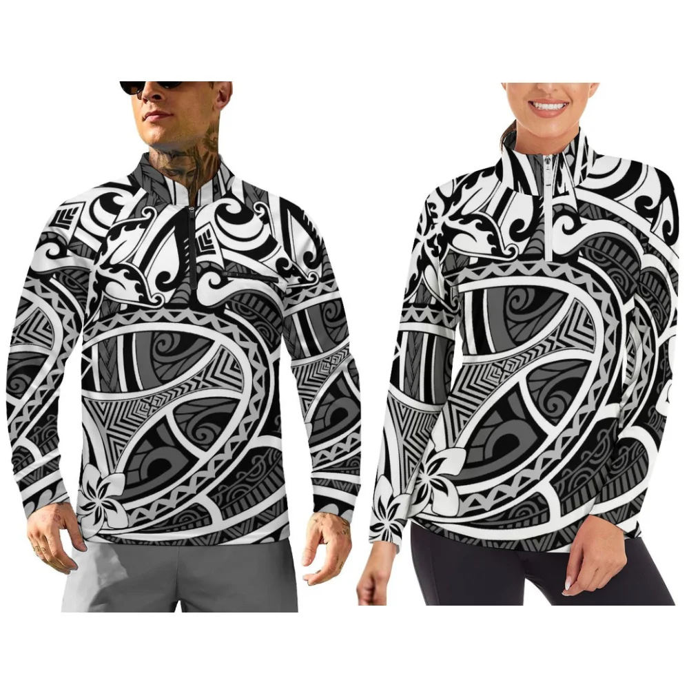 Polynesian Floral Print Sports Couple'S Wear Long-Sleeved Sportswear Is Suitable For Autumn And Winter And Can Be Customized