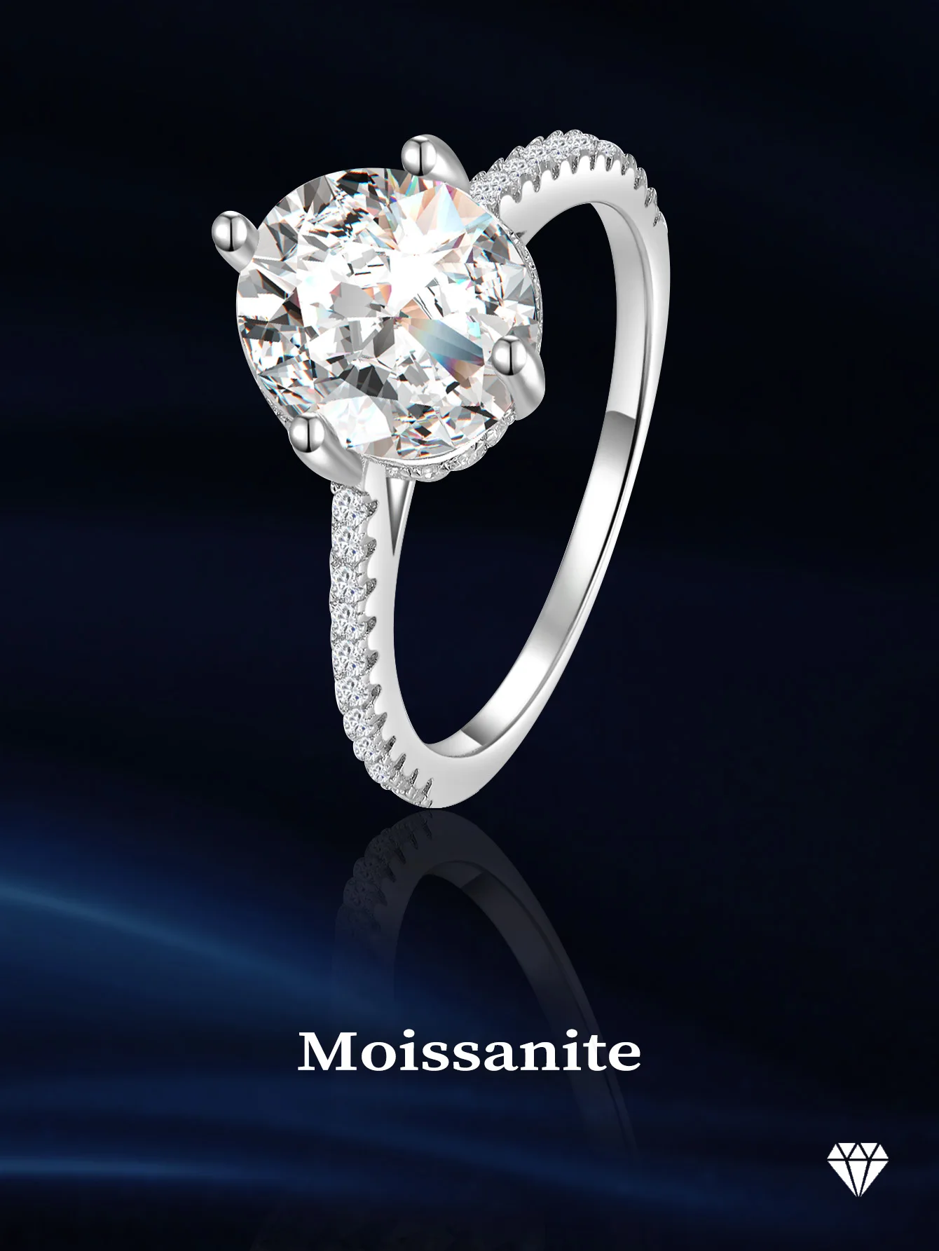 High quality 925 Sterling Silver Moissanite Ring 8*10mm 3ct Oval Moissanite Engagement Ring