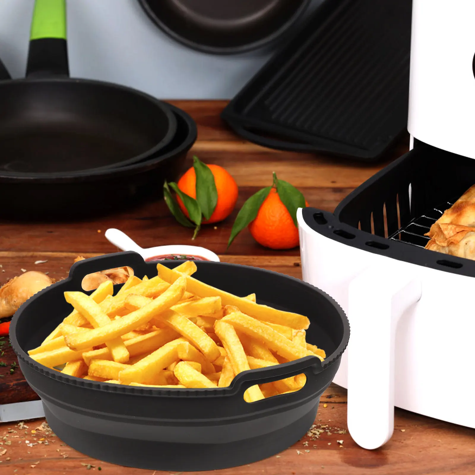 1Set Silicone Baking Mat Air Fryer Liner Reusable Foldable Nonstick Pot Tray Insert Kitchen Accessories Air Fryer Silicone Tray
