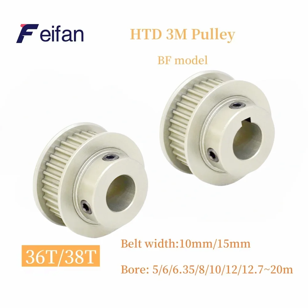 

HTD 3M BF Type 36Toot 38 Tooth Timing Belt Pulley Synchronous Wheel Aperture 5/6/6.35/8/10~19mm ,Suitable For Belt Width 10/15mm