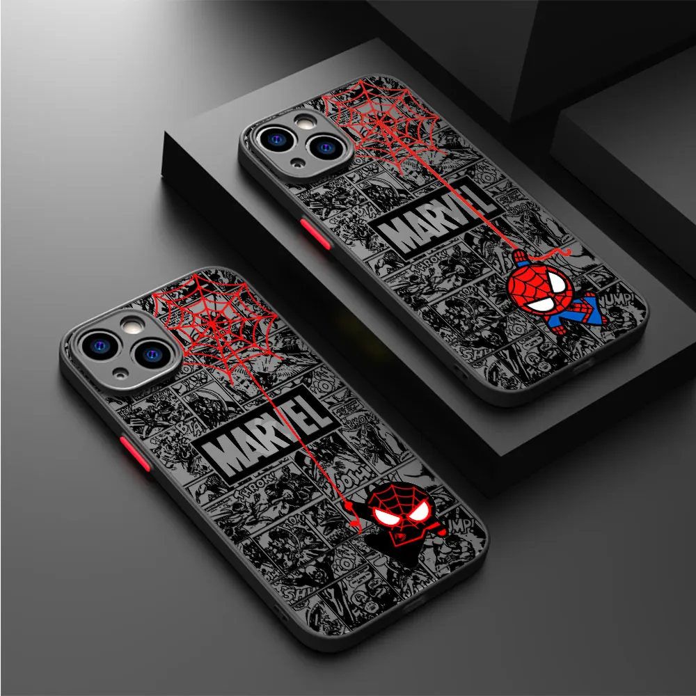 Marvel Cartoon Spider Man Cover Coque Luxury Case for Apple iPhone SE 8 Plus XR 11 Pro 14 Pro Max 15 13 12 Mini 7 6S XS X Mini