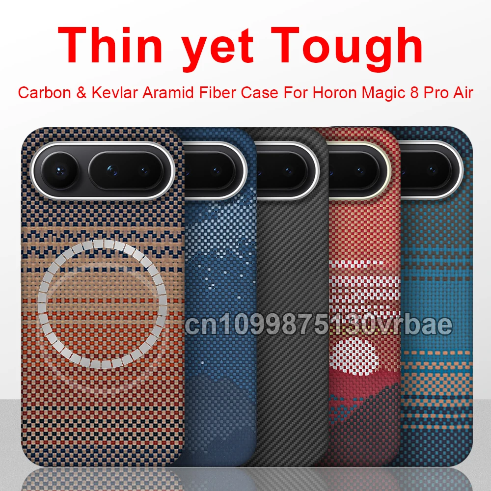 

For honor magic 8pro air carbon case 600d kevlar aramid fiber fabric ultra thin hard cover magnetic balck Slim light red premium