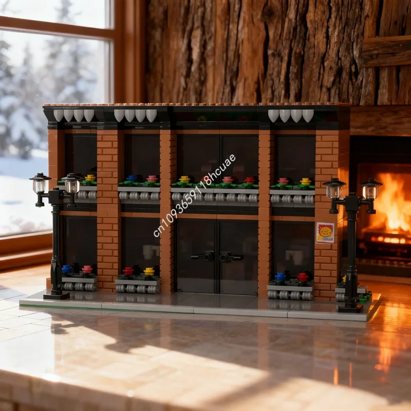 

1614 деталей MOC Модульная модель кафе, строительные блоки, архитектурный конструктор, сделай сам, идея для рождественского подарка, развивающая игрушка, кирпичики для детей