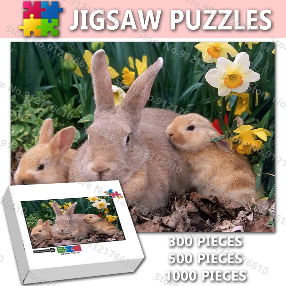 Konijn Schattige Huisdier Dieren Legpuzzels 300/500/1000 Stuks Lelie Bloemen Kinderen Houten Puzzel Decomprimeren Educatief Speelgoed geschenken