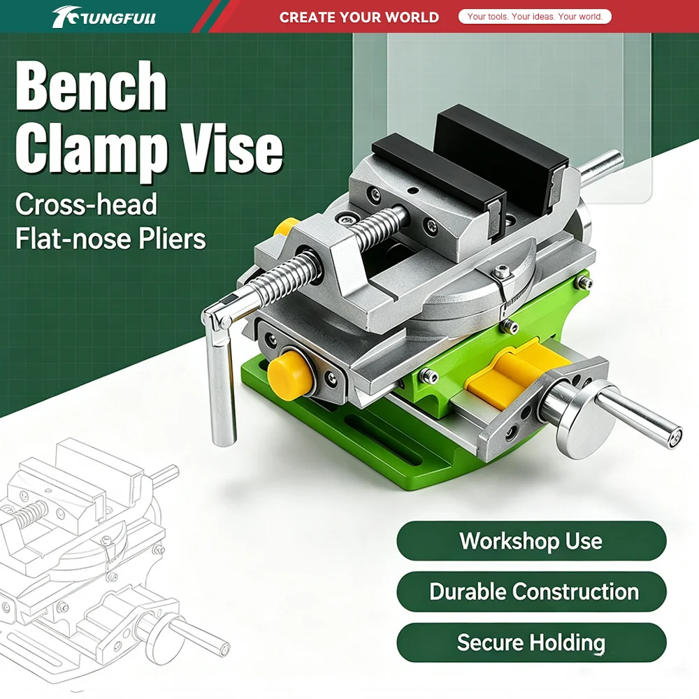 TUNGFULL Cross Slide Vise Precision Compound Milling Adjustable X Y Axis Bench Clamp Woodworking Metal Milling Drilling Fixture