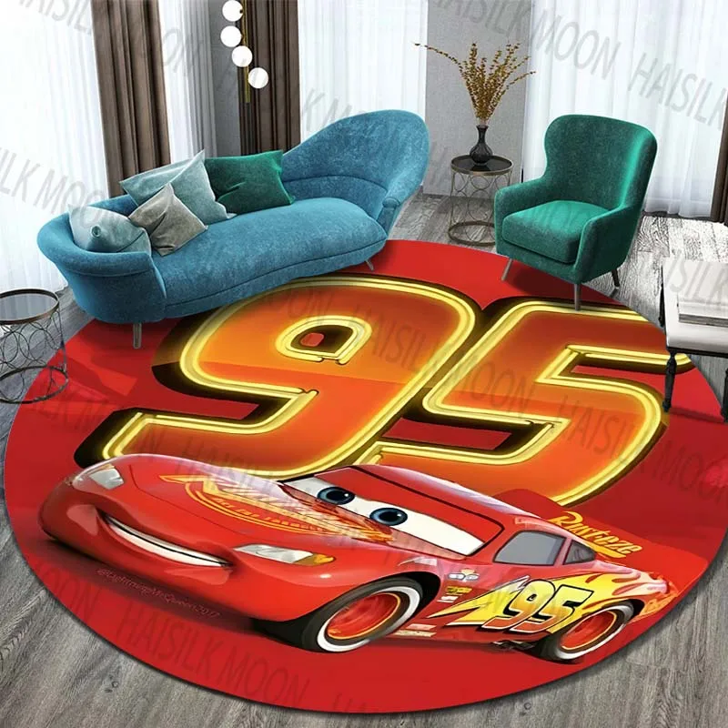 Disney Cartoon Cars HD Printed  Round Carpet for Kids Living Room Rugs Camping Picnic Mats Flannel Anti-Slip Rug Yoga Mat Gifts