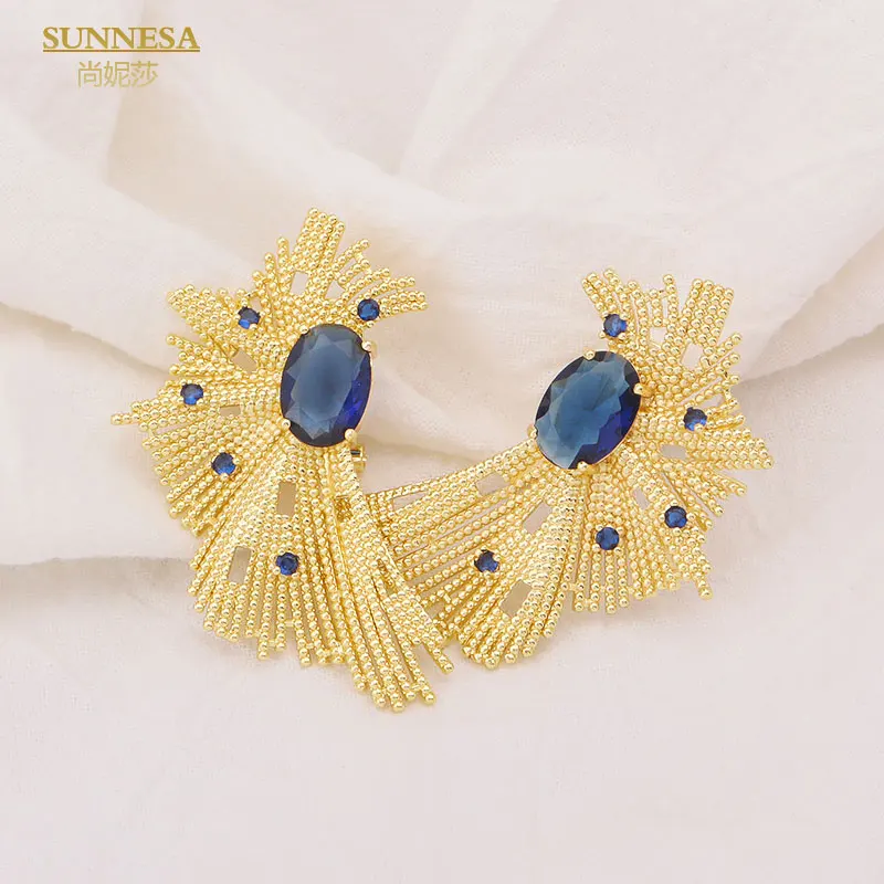 SUNNESA Luxury Zircon Pendant African Necklace Earrings For Women Bridal Wedding Brazilian 18k Gold Plated Dubai Jewelry Sets