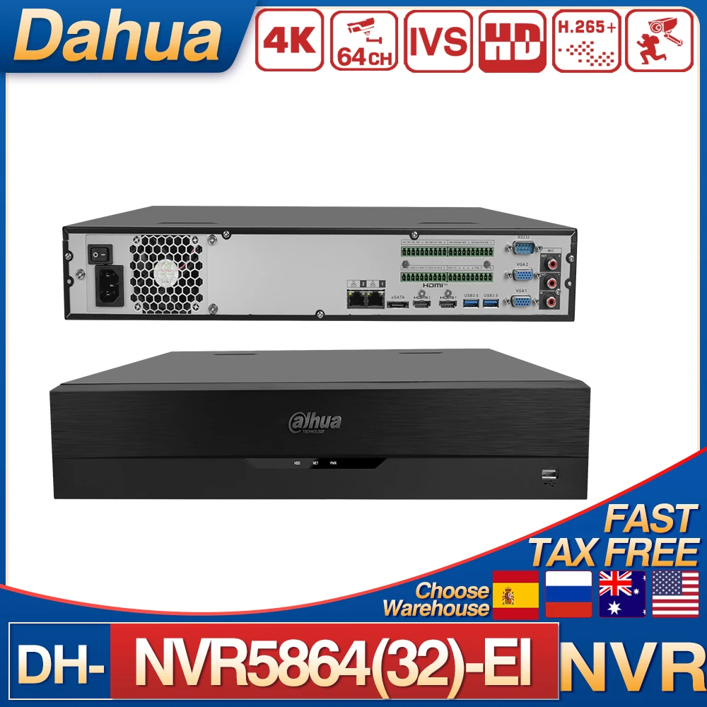 

Dahua 32 Channels NVR5832-EI 64 Ch NVR5864-EI 8HDDs WizSense NVR AI by camera Face Detection Recognition Network Video Recorder