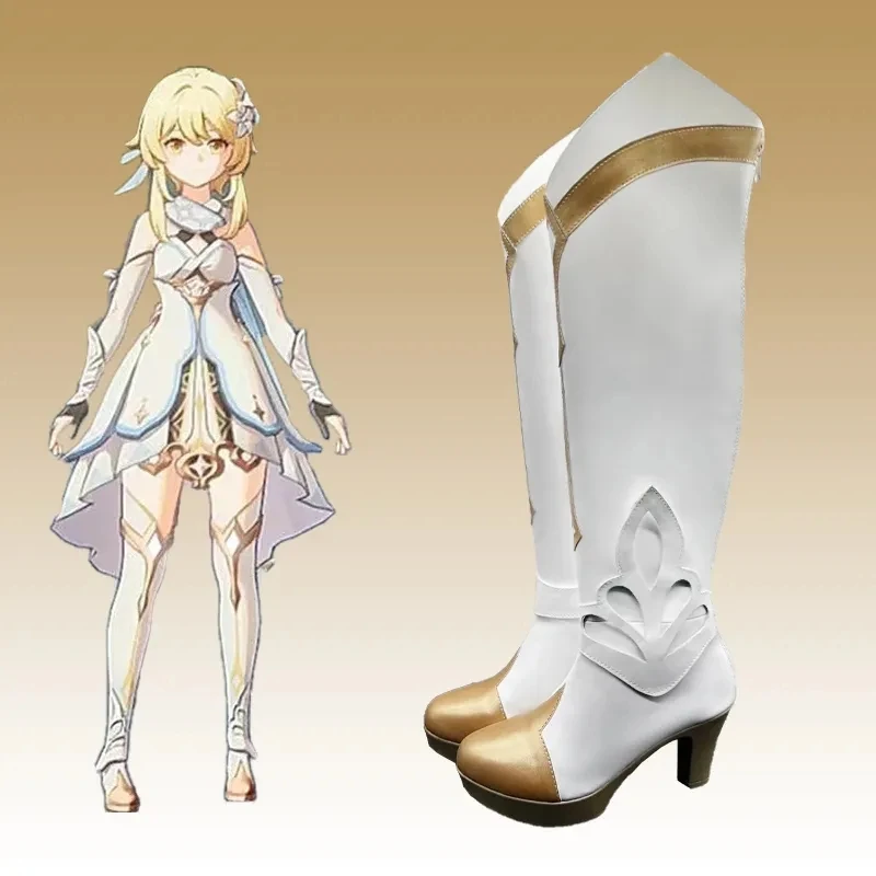 Genshin Impact Cos Reisende-Lumine Schuhe Cosplay maßge schneiderte Accessoires mittelgroße Stiefel Anime