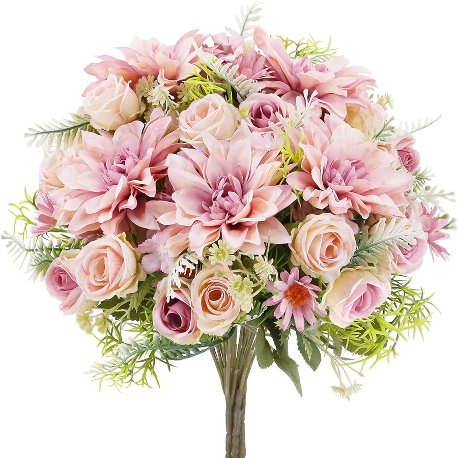 

Artificial Rose Flowers Wedding Home Room Yard Decor Bridal Bouquet Garden Fake Silk Dahlia Hydrangeas Vase For Board Outdoors