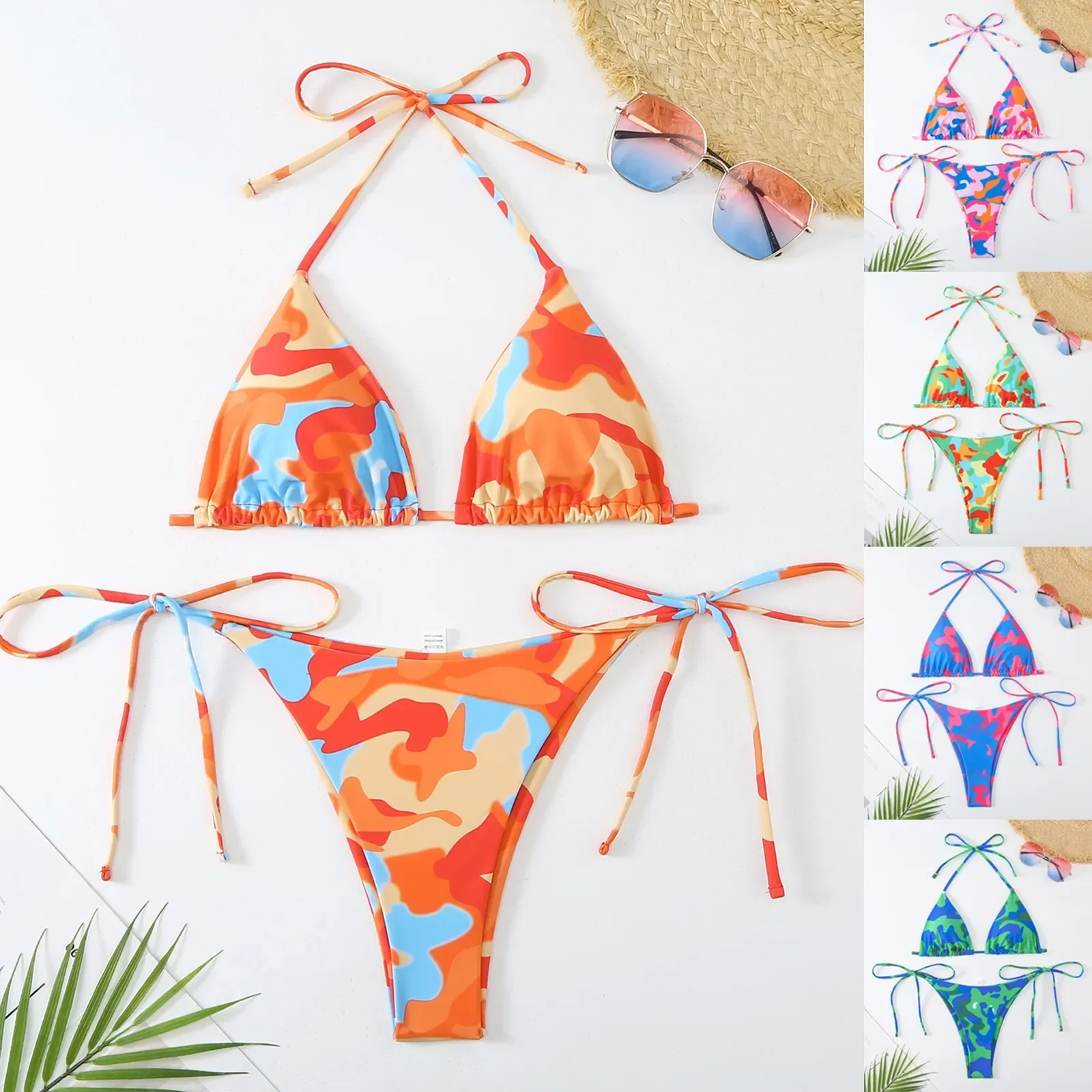 

Женский купальник, новый сексуальный женский купальник с разрезом и цветочным принтом, пряжка на шнурке, треугольная сумка, бикини Trajes De BañO Mujer