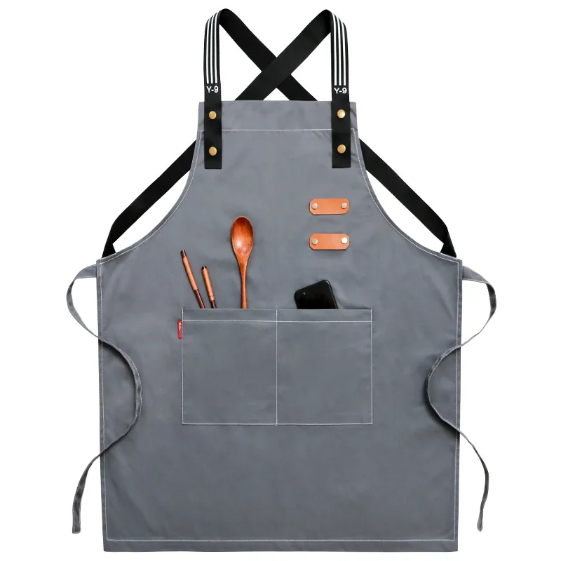 

Fashion denim waterproof custom aprons printed logo tea shop tool kitchen cooking apron