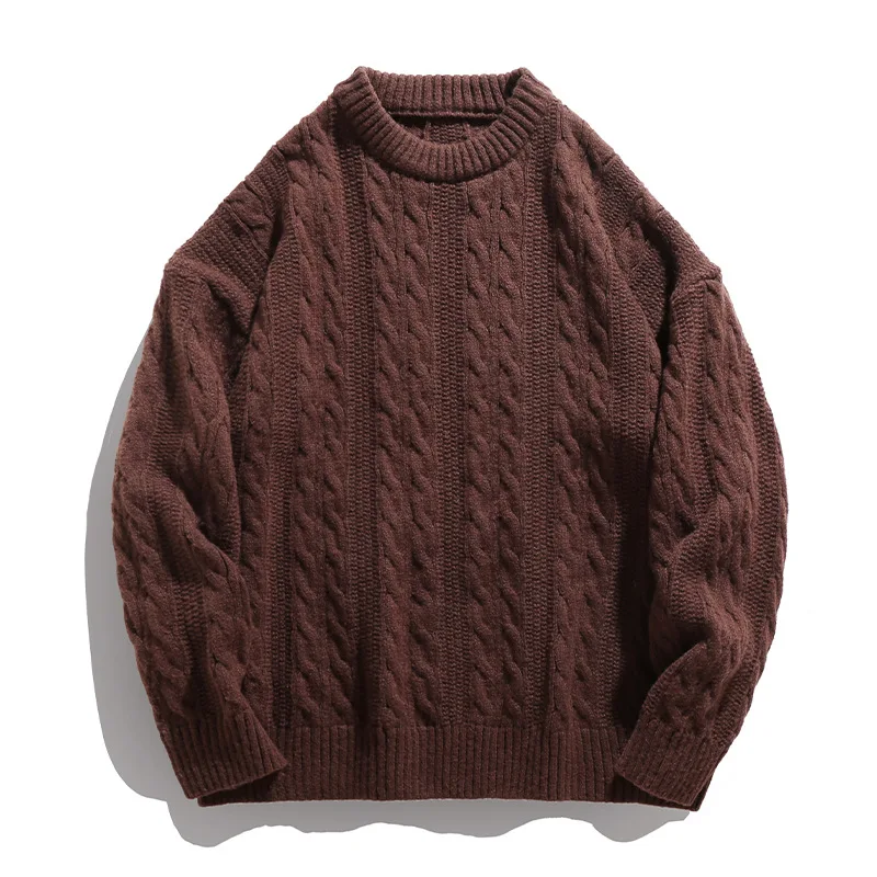 Maglioni treccia grigia per uomo classici O collo maglione lavorato a maglia moda giapponese uomo 2025 nuovo abbigliamento casual invernale