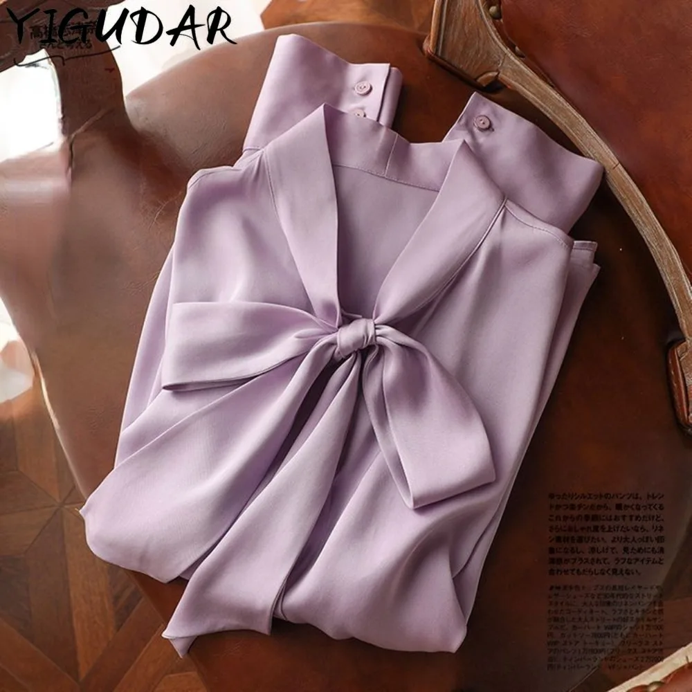 

Fashion Women Blouse Spring 2023 Long Sleeve Ribbon Bow Chiffon Women Shirts Korean Style Temperament Business Attire Women