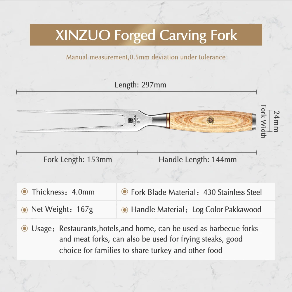 New XINZUO 430 Stainless Steel Carving Fork Portable Outdoor Barbecue Tool Wooden Handle Barbecue Fork Food Fork Meat Fork