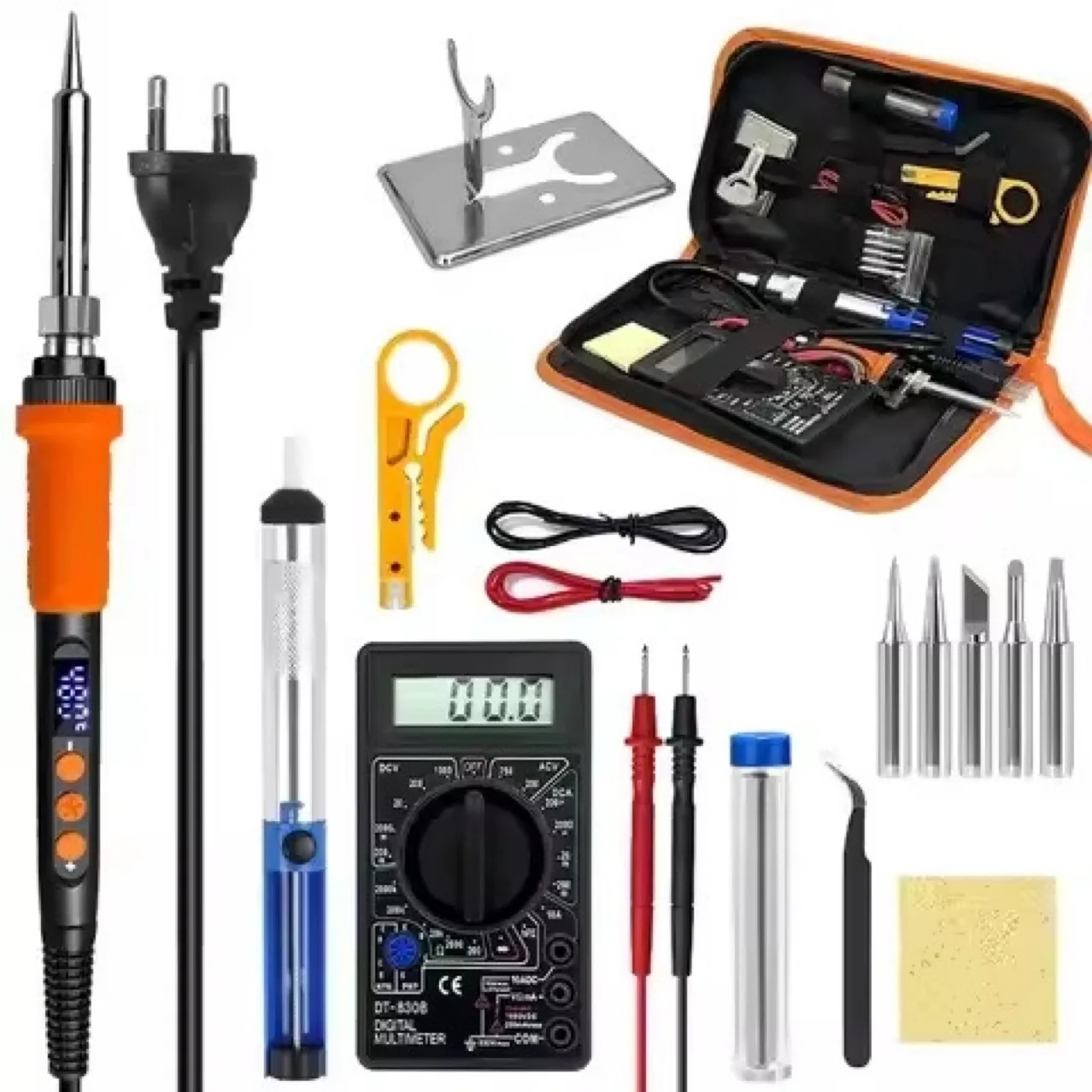 Multimeter and Soldering Iron Kit Glue Handle Electronic Repair Tool Set for Students and Home Use 90W 909A Manual 220V