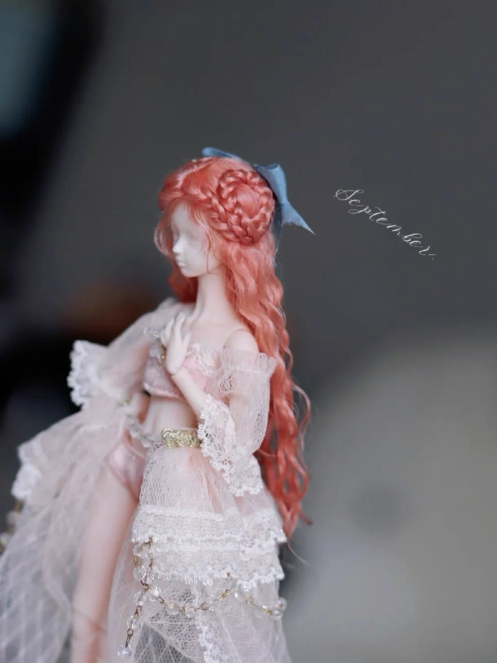 1/12 BJD Wig Dollhouse Bangs Ponytail Curly Ribbon Braid Wool Perm Realistic Scalp  BJD Ancient Chinese Style Hair Accessory