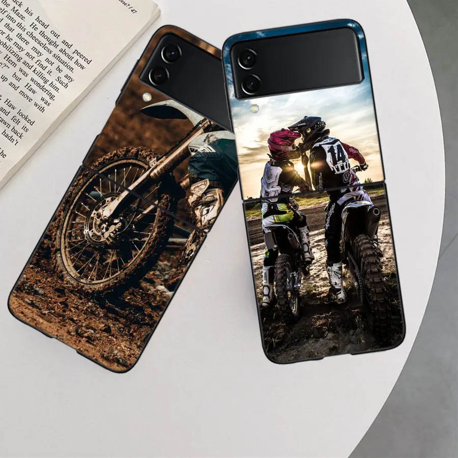 Off Road Motorcycle Adventure Case for Samsung Galaxy Z Flip 6 5G Z Flip 5 4 3 5G Black Hard Cell Phone Cover Luxury PC Shell Co