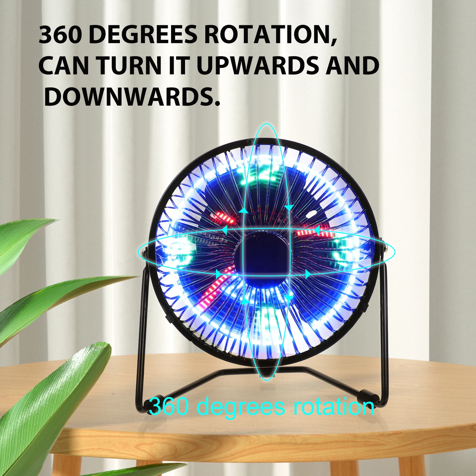 

USB Powered Mini Metal Electric Fan 360 Rotatable with LED Clock for Desktop Home Office USB Fan LED Clock Desk
