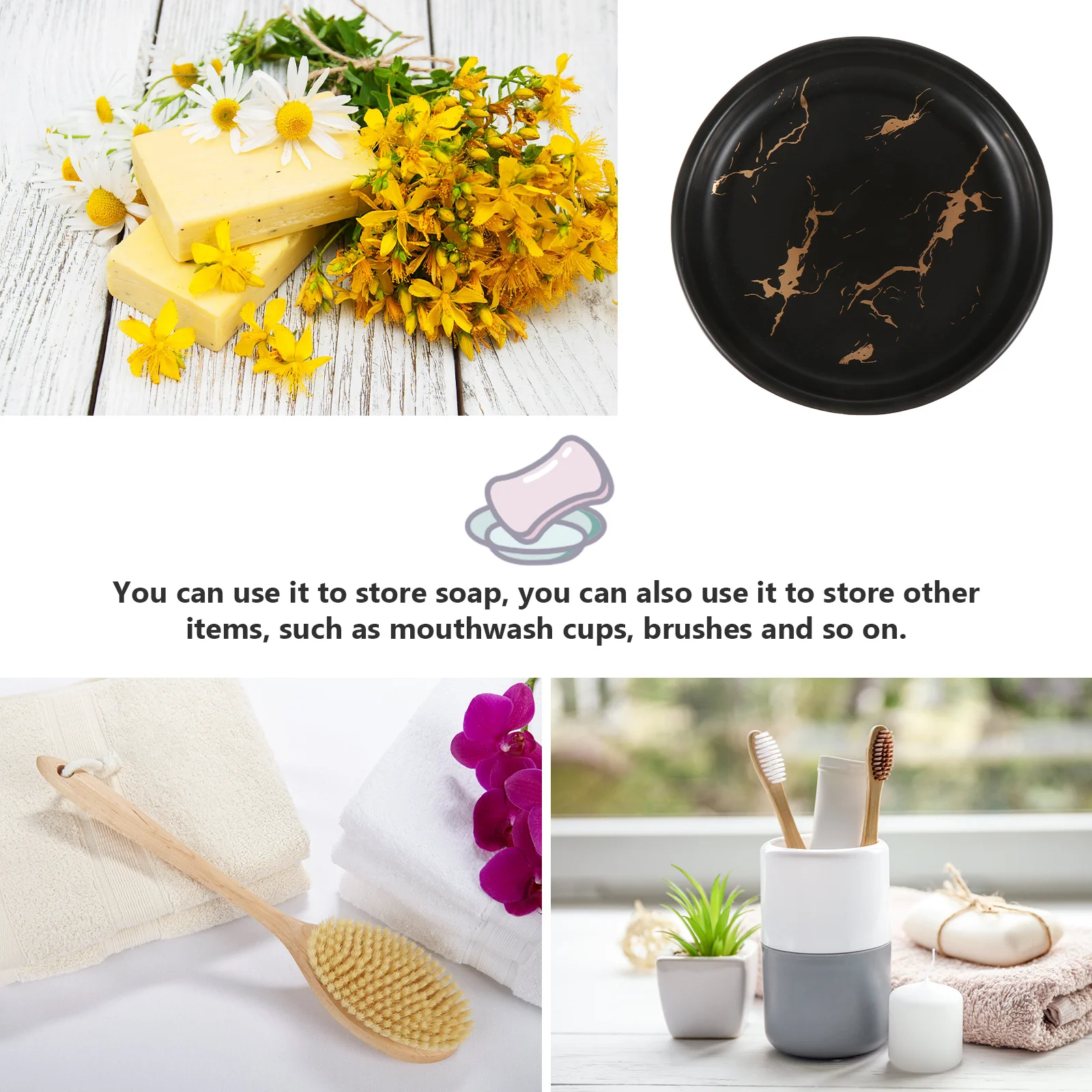 

Ceramic Soap Dish Marble Texture Finish Nordically Styled Soap Tray for Bathroom Kitchen Guest Room Ventilated Design