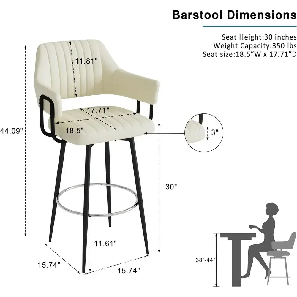 Set of 2 Linen Upholstered Swivel Bar Stools with Ergonomic Backrest and Chrome Metal Base for Kitchen Island, 30 Inch, Beige-PU