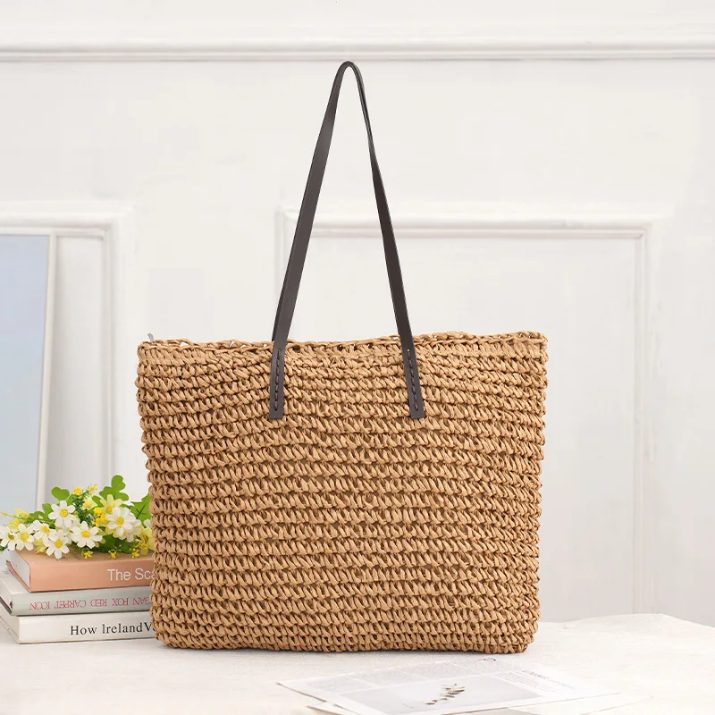Große Kapazität Papier-Gras-Stroh Gewebte Körbe Quadratische Damen-Handtasche Mehrfarbige Umhängetasche für Frauen – Detail 3