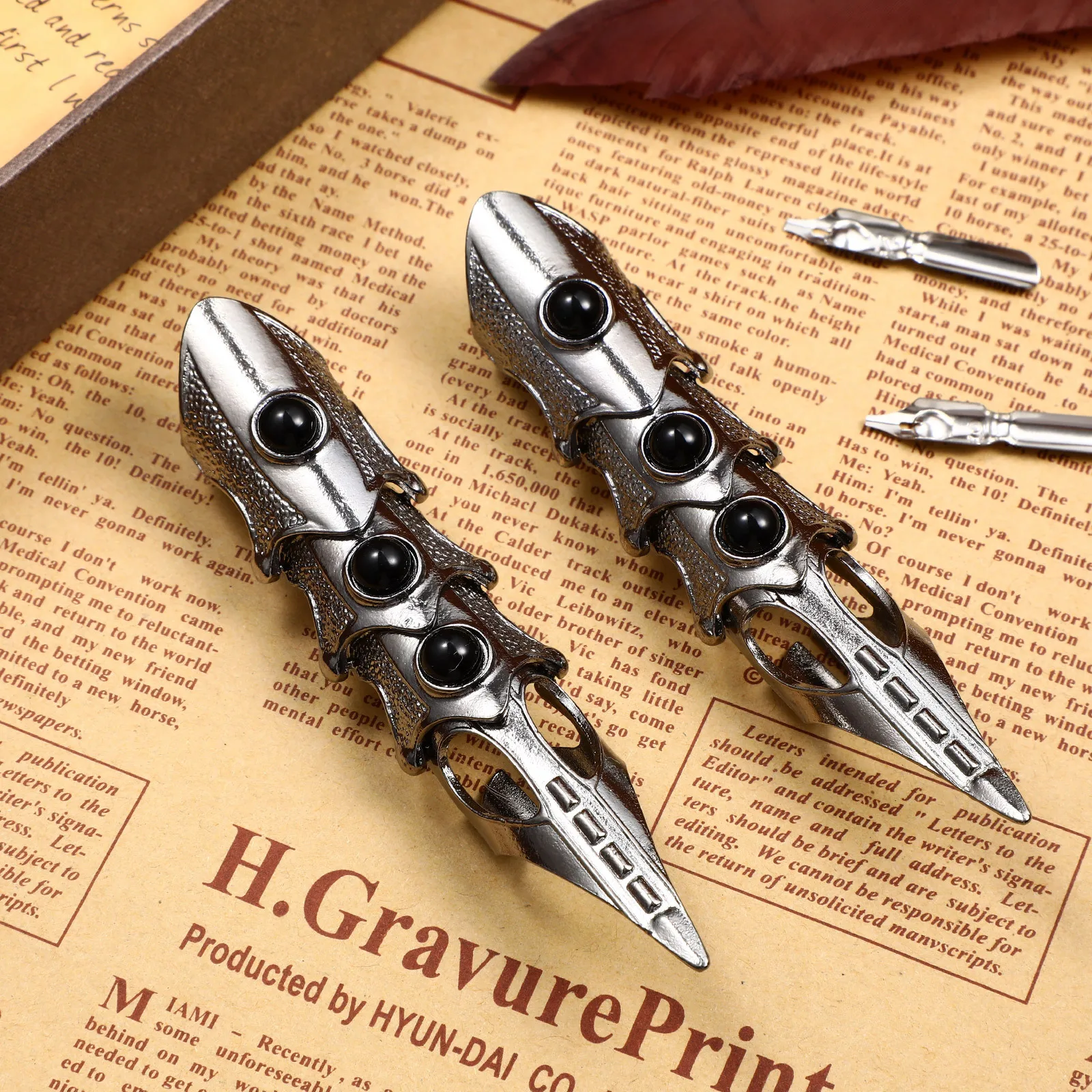 2 قطعة الجمجمة كامل الاصبع حلقة مفتوحة القوطية الرجعية المشتركة الدائري هالوين الشرير زي ملحق خمر نمط مناسبة للرجال والنساء #3