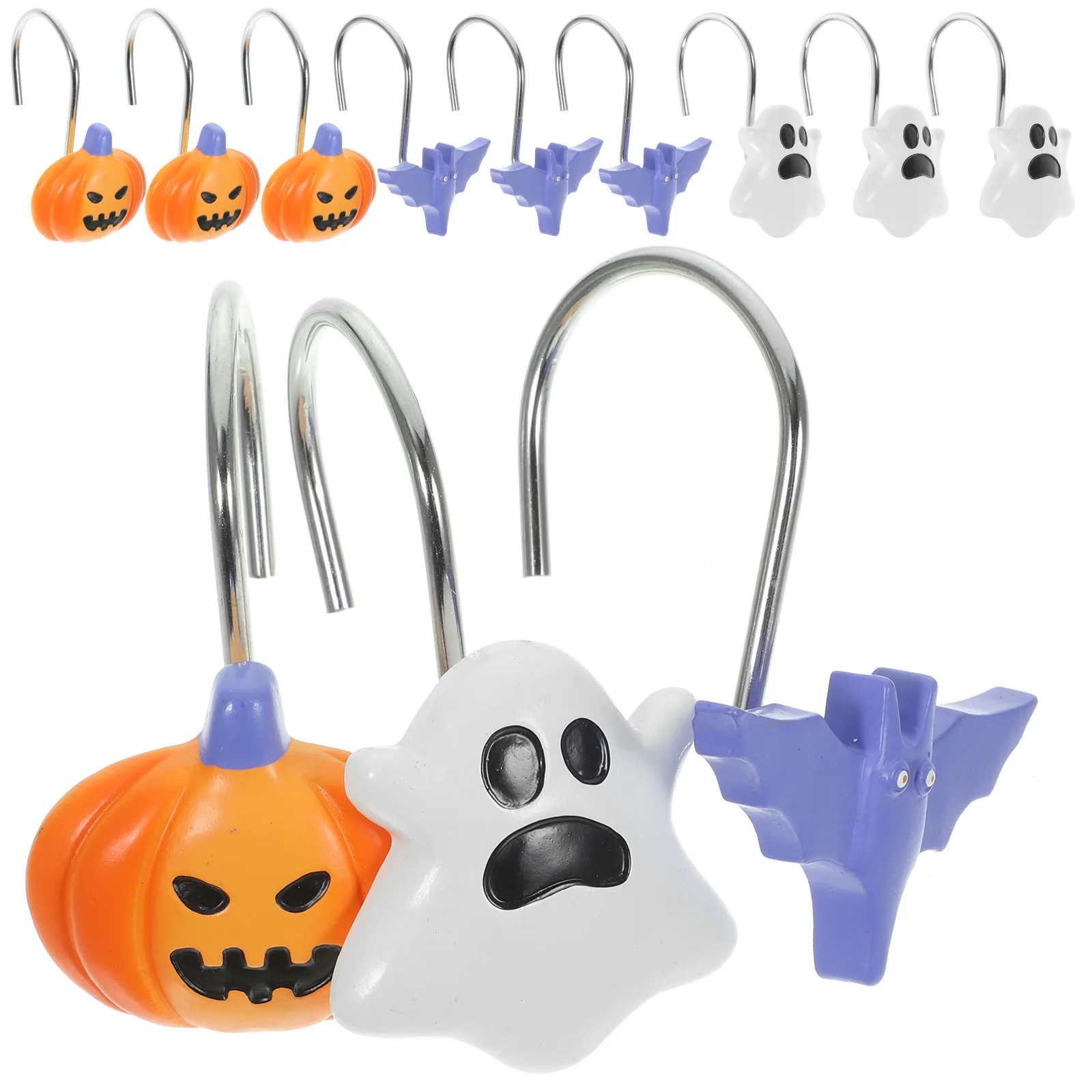 

12pcs Curtain Hooks Halloween Bat Pumpkin Ghost Resin Shower Hook Bathroom Decoration Functional Home Use