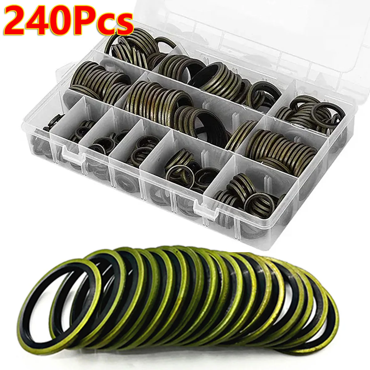 240Pcs M6-M30 High Press Hydralic Rubber Oil Pipe Bonded Washer Metal Drain Plug Gasket Fit Combined Automotive Sealing Ring DIY