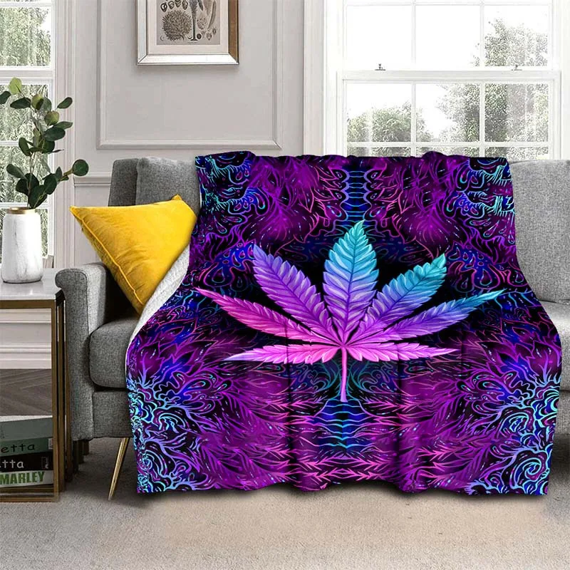 

1pc Psychedelic maple leaf printed flannel blanket gradient all season universal sofa bed blanket travel office cover blanket