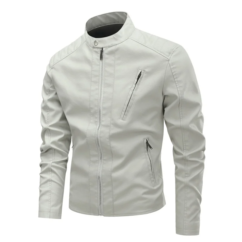 Autumn Men's PU Leather Jackets Fashion Motorcycle Leather Coat Casual Stand Collar Solid Vintage Male Moto Biker Jacket Outwear