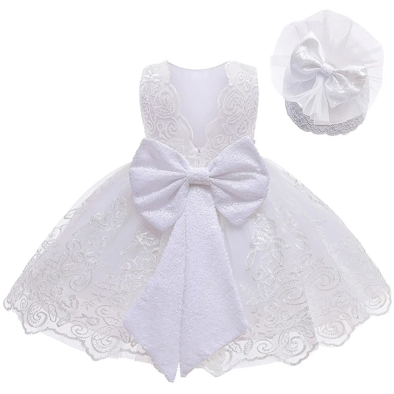 Baby lace patchwork bow princess dress, girl backless embroidered fluffy dress, carnival birthday party performance costume