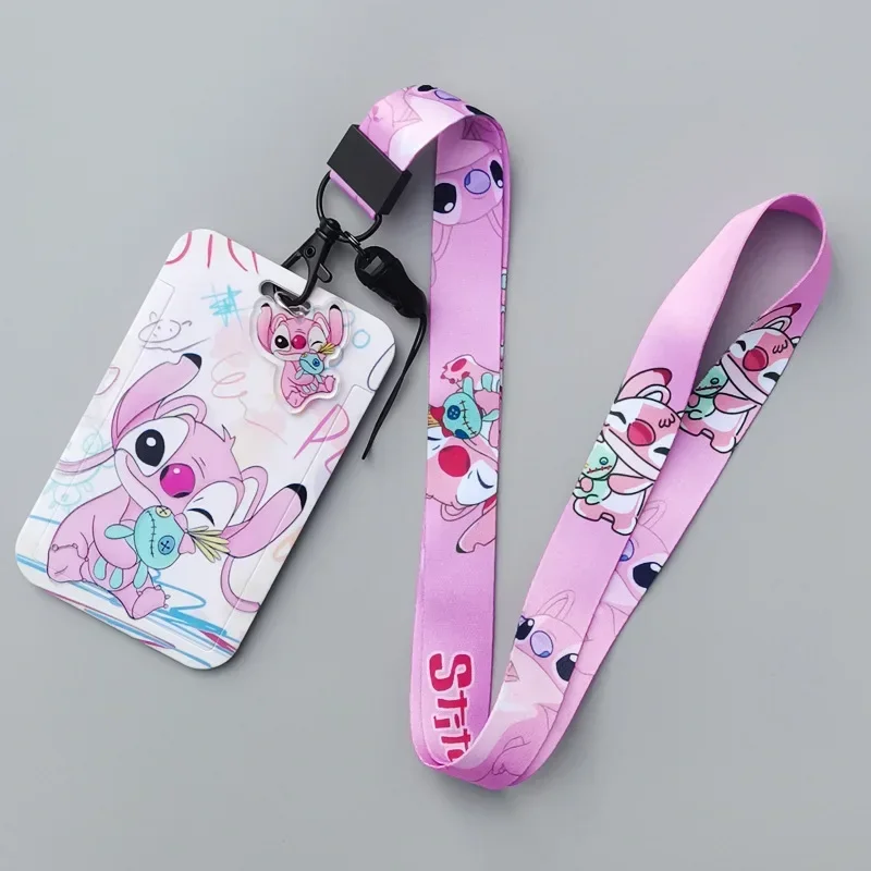 Whosale Graffiti Disney Stitch Card Cover Lanyard Keychain Credit Pass Mobile Phone Card ID Badge Holder Key Chain Accessories