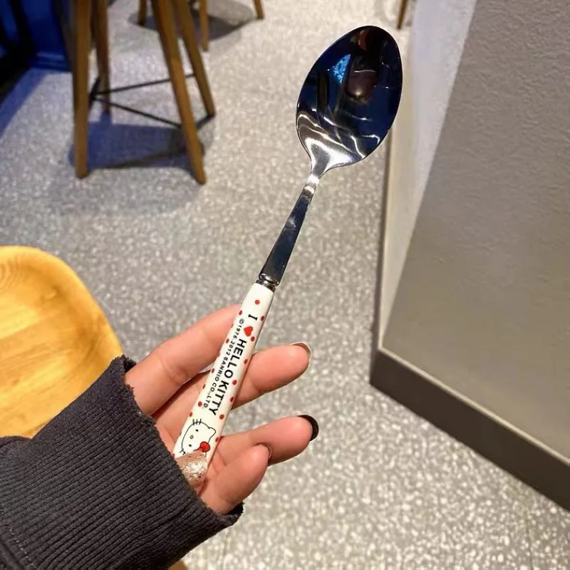 سانريو مرحبا كيتي أدوات المائدة المطبخ الفولاذ المقاوم للصدأ عيدان ملعقة شوكة مكتب الطالب المحمولة أواني الطعام مجموعة هدايا عيد الميلاد