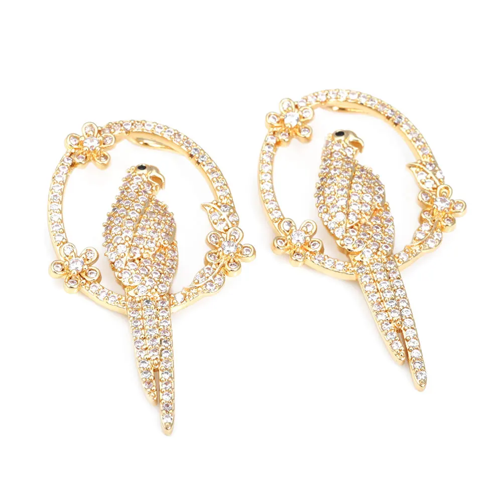 2PCS 39.5x23MM High Quality 18K Gold Color Brass and Zircon Parrot Charms Pendants Jewelry Making Diy Findings Accessories image 4