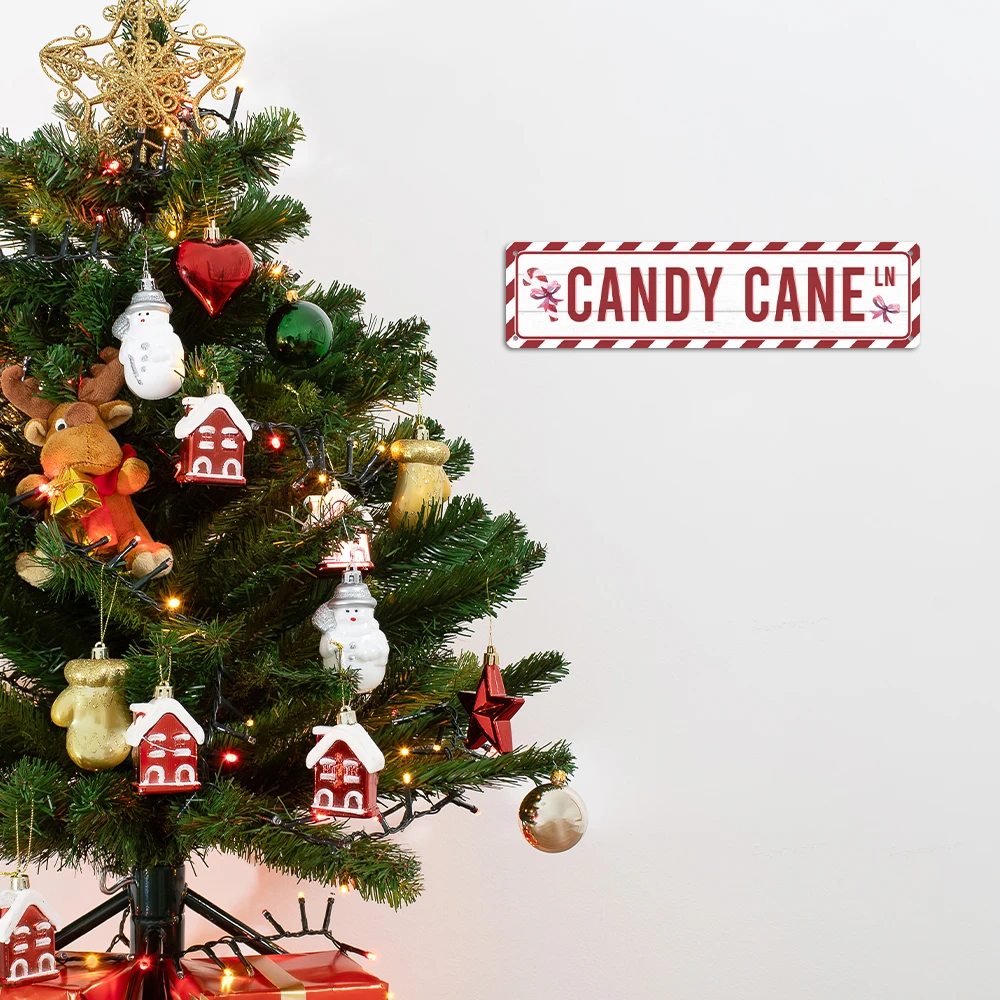 Putuo Decor 1pc Merry Christmas Vintage Metal Tin Sign, Candy Cane, Wall Decor for Home Porch Front Door Gate, 3.9 X 15.7 Inches