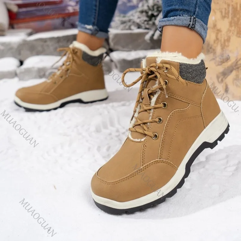 

Women Snow Boots Winter Thicken Velvet Warm Cotton Shoe Fashion Casual High Top Shoes Winter Warm Sneaker Lace Up Platform Boots