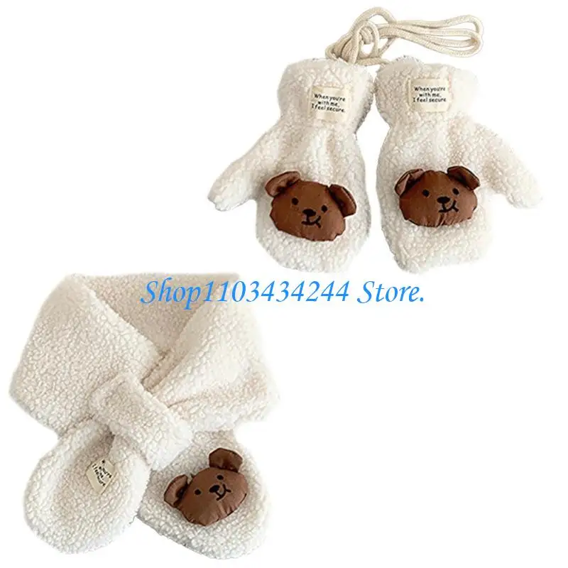  Lamb Wool Kids Scarf and Gloves Set Essential Winter Accessory for Infants Baby view 3
