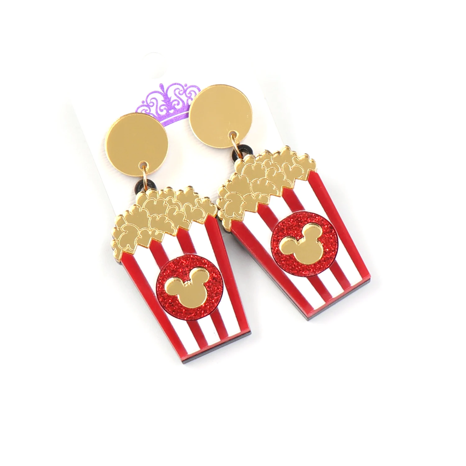 ER1151 41mm Popcorn Dangle Earrings Mouse Head Cute Earrings Laser Cutout Glitter Acrylic Earrings