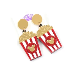 ER1151 41mm pendientes colgantes de palomitas de maíz, cabeza de ratón, lindos pendientes de acrílico con purpurina recortada con láser