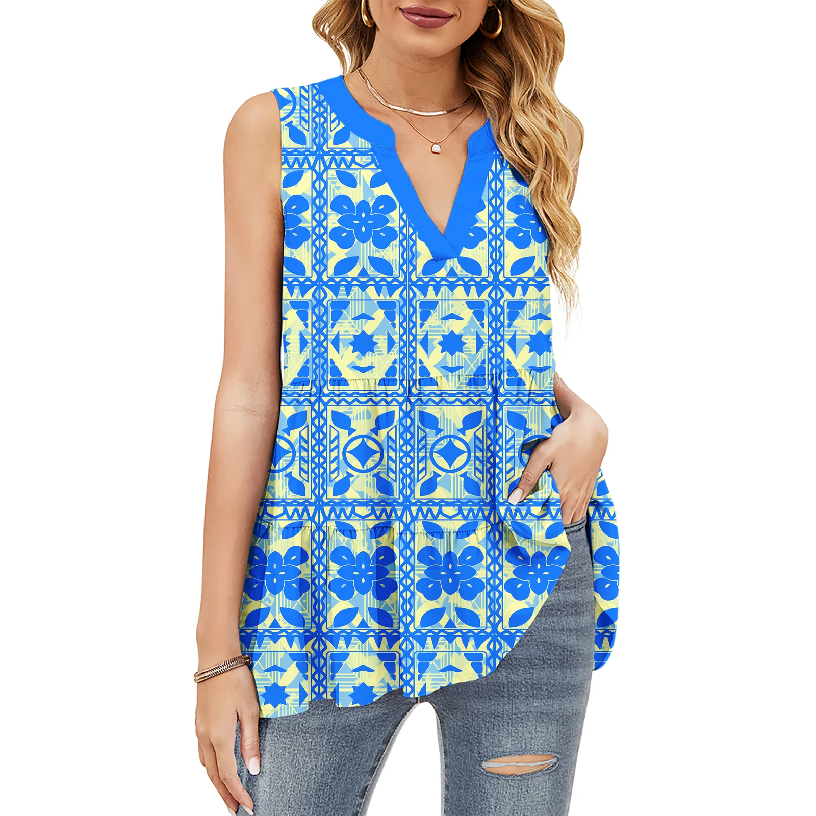 

Samoan Casual Custom Ladies Tops Polynesian Island High Quality Breathable Clothes Hawaiian Beach Style Women V-Neck Cozy Blouse