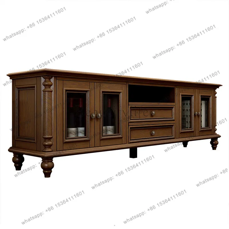 American rural solid wood TV cabinet, living room furniture, floor cabinet