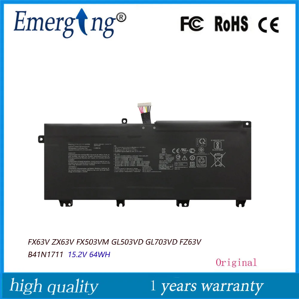 Bateria B41n1711 do Portátil de 15.2v 64wh para Asus Rog Strix Zx63 Zx63vd Zx73vm Gl703 Fx705d Fx705 Gl503ge Gl703vm Gl703vd Gl703ge