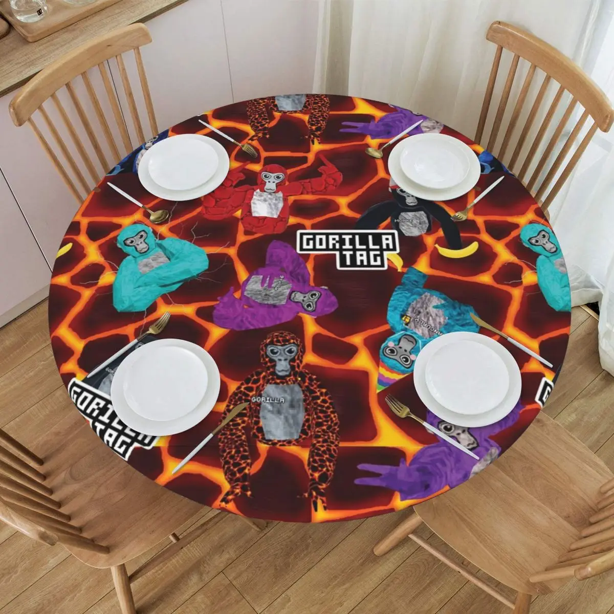 Gorilla Tag Lava Monke Party Waterproof Round Tablecloth Oilproof Table Cloth for Kitchen Events Dining Table Cover