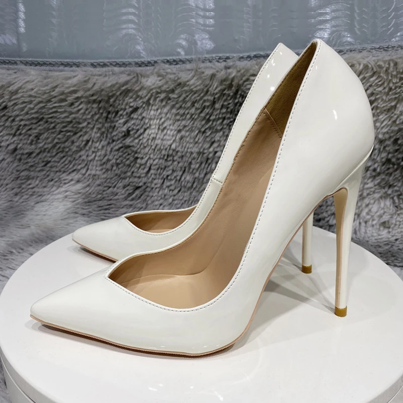 White concise elegant shoes 10cm 12cm super high stiletto heel pointed toe office daily wear women Cleavage pumps black QP174