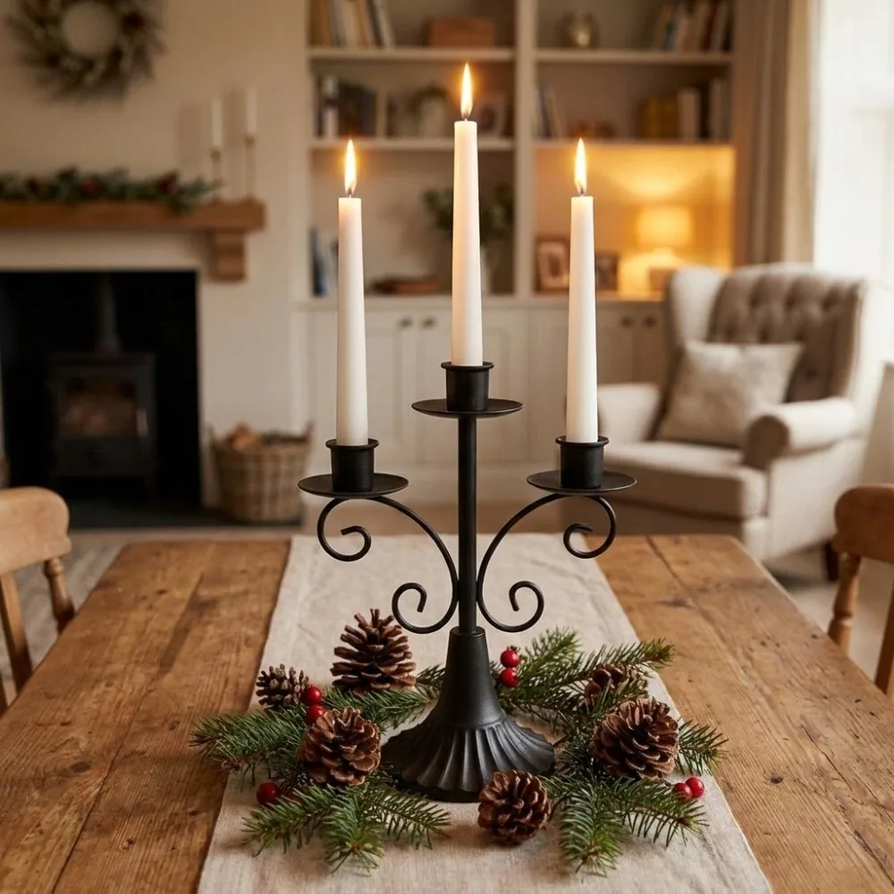 Ornament Iron Three Headed Candlestick Holders Vintage European Style Candle Stand Stable Base Candlestick Church