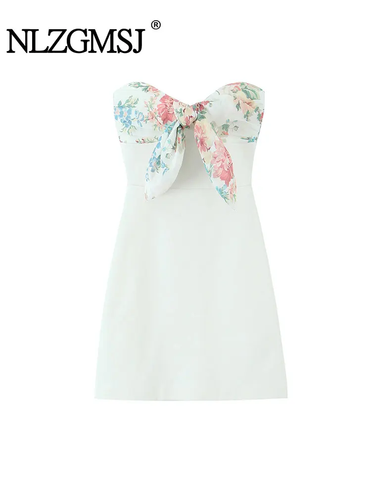 2025 Summer Women's Floral Printed Bow Mini Dresses Off Shoulder Corset Dress Fashion Casual Elegant Party Dress